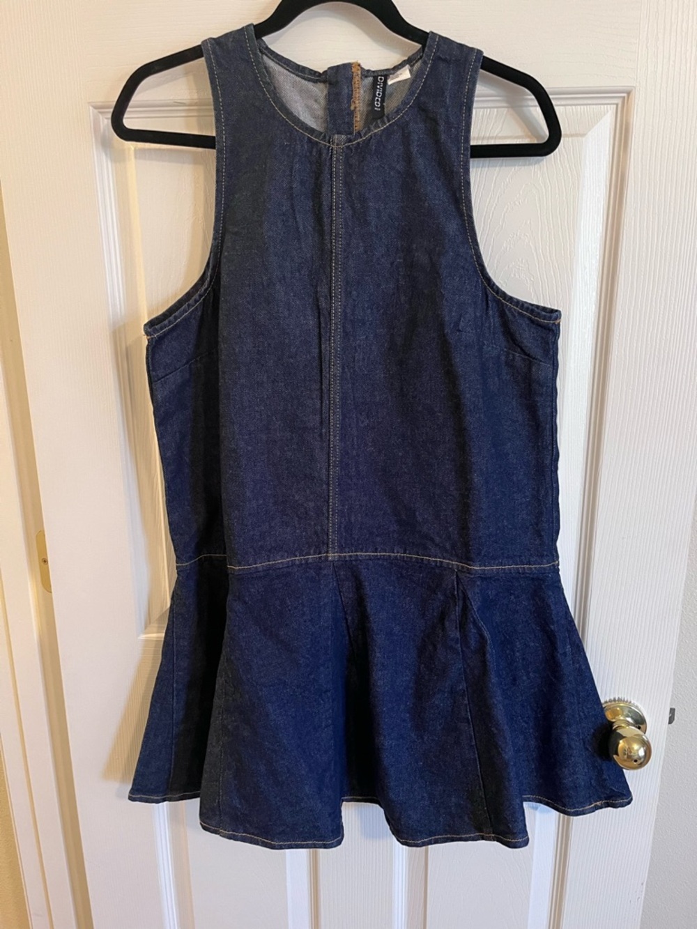 Denim Peplum Tank Dress - Dark Blue